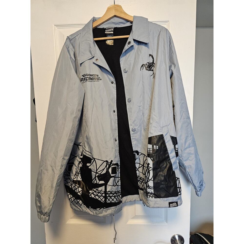 Broken Promises Guard Your Heart Coaches Jacket Medium Light Gray Scorpion